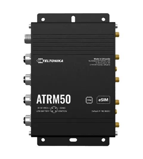 Teltonika ATRM50 5G Router for Transportation, Ultra-High Cellular Speeds, M12 CONNECTORS, DUAL SIM & eSIM, EN 45545-2 and EN 50155, PSU not included wireless router Gigabit Ethernet Dual-band (2.4 GHz / 5 GHz) Black