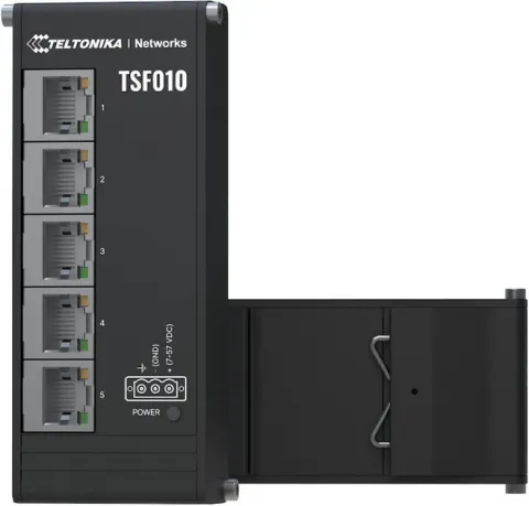 Teltonika NETWORKS TSF010 Flat Ethernet Switch Unmanaged Fast Ethernet (10/100) DIN rail Black