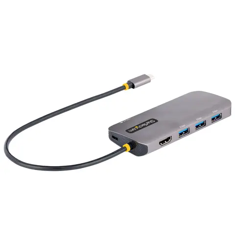 StarTech.com USB C Multiport Adapter, 4K 60Hz HDMI Video, 3 Port 5Gbps USB Hub, 100W Power Delivery Pass-Through, GbE, 12"/30cm Cable, Mini Travel Dock, Laptop Docking Station