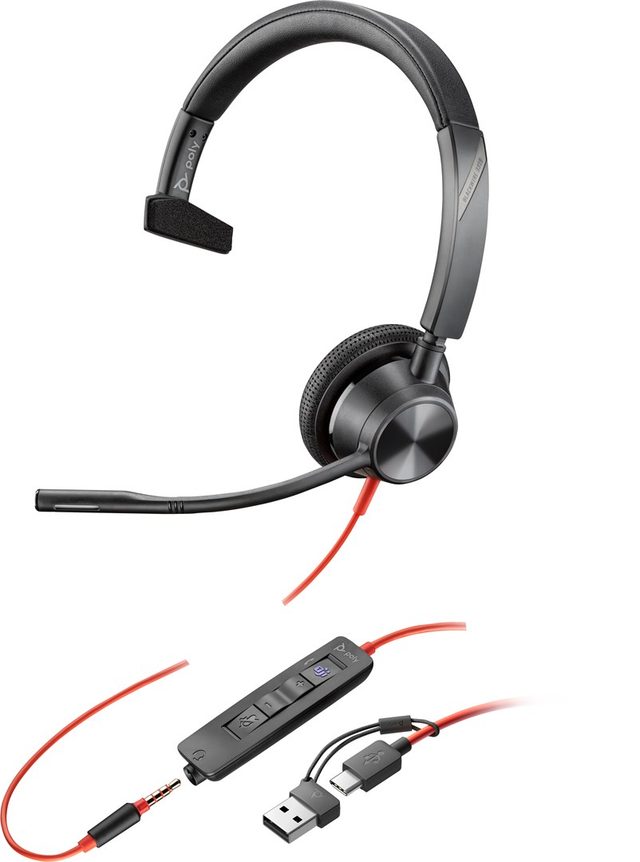 HP Poly Blackwire 3315 Monaural Microsoft Teams Certified USB-C Headset +3.5mm Plug +USB-C/A Adapter