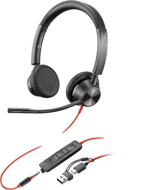 HP Poly Blackwire 3325 Stereo Microsoft Teams Certified USB-C Headset +3.5mm Plug +USB-C/A Adapter