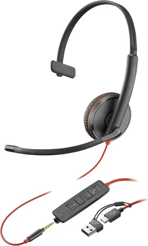 HP Poly Blackwire 3215 Monaural USB-C Headset +3.5mm Plug +USB-C/A Adapter