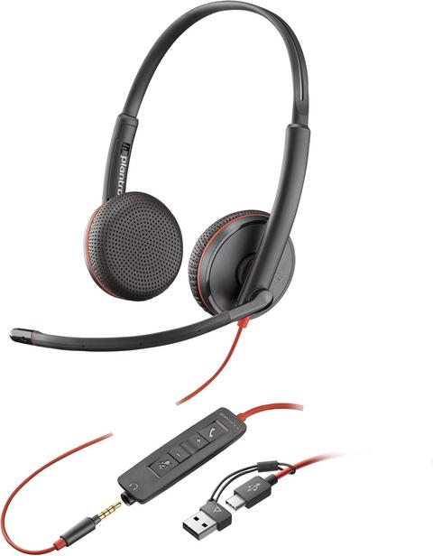 HP Poly Blackwire 3225 Stereo USB-C Headset +3.5mm Plug +USB-C/A Adapter