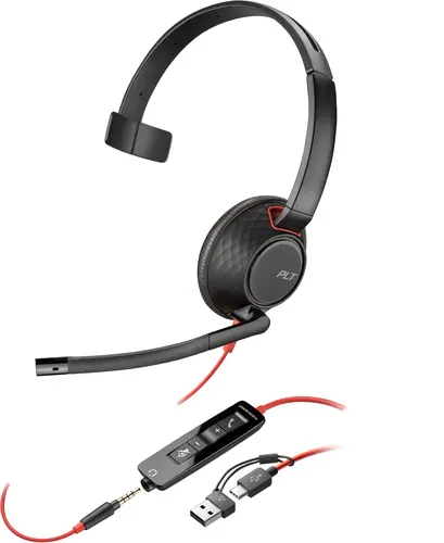 HP Poly Blackwire 5210 Monaural USB-C Headset +3.5mm Plug +USB-C/A Adapter (Bulk)