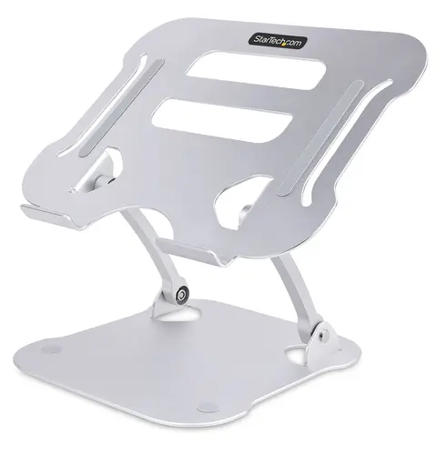 StarTech.com Laptop Stand for Desk, Ergonomic Laptop Stand Adjustable Height, Aluminum, Portable, Supports up to 22lb (10kg), Foldable Laptop Holder for Desk - Angled Notebook Computer Riser/Lift