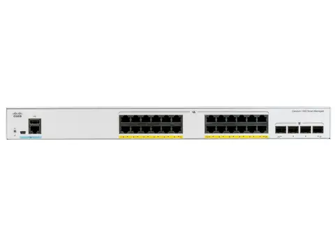 Cisco Catalyst 1000-24P-4X-L Network Switch, 24 Gigabit Ethernet (GbE) PoE+ Ports, 195W PoE Budget, four 10 G SFP+ Uplink Ports, Fanless Operation, Enhanced Limited Lifetime Warranty (C1000-24P-4X-L)