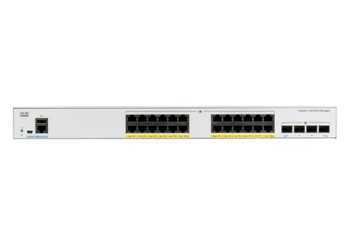 Cisco Catalyst 1000-24P-4X-L Network Switch, 24 Gigabit Ethernet (GbE) PoE+ Ports, 195W PoE Budget, four 10 G SFP+ Uplink Ports, Fanless Operation, Enhanced Limited Lifetime Warranty (C1000-24P-4X-L)