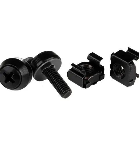 StarTech.com 50 Pack 10-32 Server Rack Cage Nuts and Screws w/Washers - Rack Mount Hardware Kit - Network/IT Equipment Cabinet Clip/Captive Nuts & Bolts for Square Holes - Black - TAA