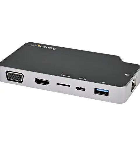 StarTech.com USB C Multiport Adapter - USB-C to 4K HDMI or VGA Video with 100W Power Delivery Pass-through, 2-Port 10Gbps USB Hub, MicroSD, GbE - USB 3.1 Gen 2 Type-C Mini/Travel Dock