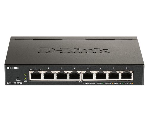 D-Link DGS-1100-08PV2 Managed L2/L3 Gigabit Ethernet (10/100/1000) Power over Ethernet (PoE) Black
