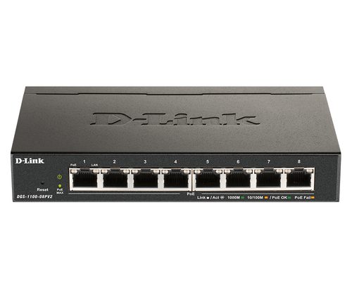 D-Link DGS-1100-08PV2 Managed L2/L3 Gigabit Ethernet (10/100/1000) Power over Ethernet (PoE) Black