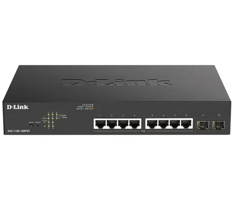 D-Link DGS-1100-10MPV2 Managed L2 Gigabit Ethernet (10/100/1000) Power over Ethernet (PoE) 1U Black