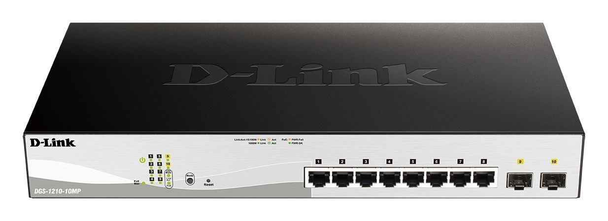 D-Link DGS-1210-10MP Managed L2 Gigabit Ethernet (10/100/1000) Power over Ethernet (PoE) Black, Grey