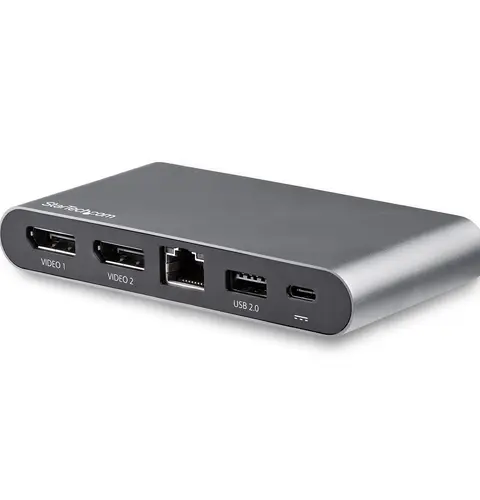StarTech.com USB C Dock - 4K Dual Monitor DisplayPort - Mini Laptop Docking Station - 100W Power Delivery Passthrough - GbE, 2-Port USB-A Hub - USB Type-C Multiport Adapter - 3.3' Cable