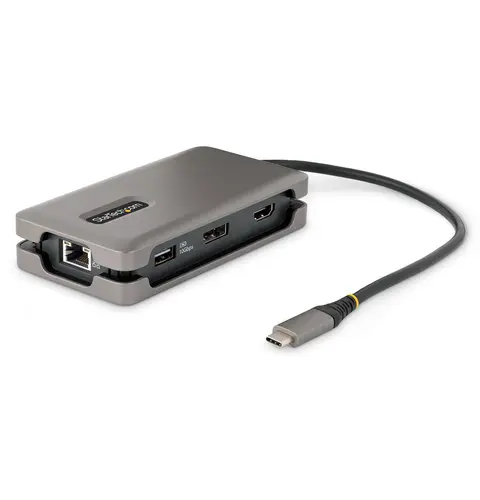 StarTech.com USB-C Multiport Adapter - 4K 60Hz HDMI/DP - 3-Port USB Hub - 100W Power Delivery Pass-Through - GbE - Travel Mini Docking Station w/ Charging - 1ft/30cm Wrap-Around Cable