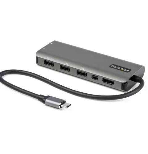 StarTech.com USB C Multiport Adapter - USB-C to HDMI or Mini DisplayPort 4K 60Hz, 100W Power Delivery Pass-Through, 4-Port 10Gbps USB Hub - USB Type-C Mini Dock - w/ 12" Attached Cable