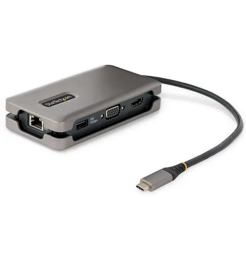 StarTech.com USB-C Multiport Adapter - HDMI/VGA - 4K 60Hz - 3-Port USB Hub - 100W Power Delivery Pass-Through - GbE - Travel Mini Docking Station w/ Charging - 1ft/30cm Wrap-Around Cable