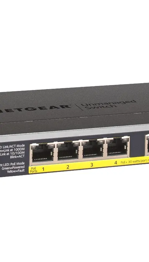 NETGEAR GS108LP Unmanaged Gigabit Ethernet (10/100/1000) Power over Ethernet (PoE) 1U Black, Grey