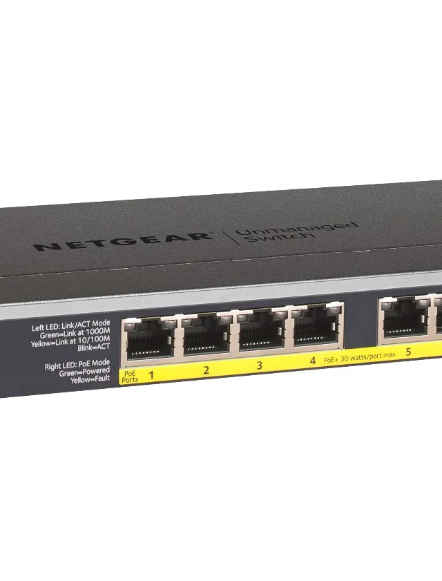 NETGEAR GS108LP Unmanaged Gigabit Ethernet (10/100/1000) Power over Ethernet (PoE) 1U Black, Grey