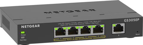 NETGEAR 5-Port Gigabit Ethernet PoE+ Plus Switch (GS305EP) Managed L2/L3 Gigabit Ethernet (10/100/1000) Power over Ethernet (PoE) Black