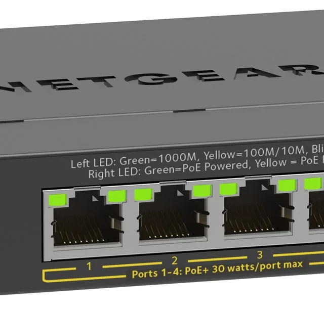 NETGEAR 5-Port Gigabit Ethernet PoE+ Plus Switch (GS305EP) Managed L2/L3 Gigabit Ethernet (10/100/1000) Power over Ethernet (PoE) Black