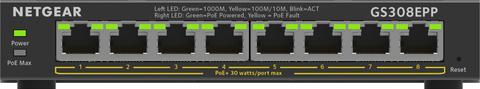 NETGEAR 8-Port Gigabit Ethernet High-Power PoE+ Plus Switch (GS308EPP) Managed L2/L3 Gigabit Ethernet (10/100/1000) Power over Ethernet (PoE) Black