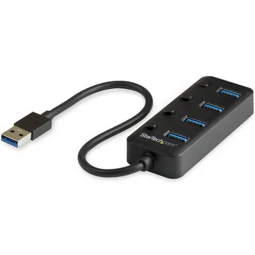 StarTech.com 4 Port Bus Powered USB Hub with Individual On/Off Switches, USB 3.0 (5Gbps) Expansion Hub, Desktop/Laptop USB-A to USB-A Splitter