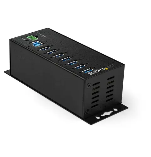 StarTech.com 7-Port USB 3.0 Hub with Power Adapter - Metal Industrial USB-A Hub with ESD & 350W Surge Protection - Din/Wall/Desk Mountable - High Speed USB 3.2 Gen 1 (5Gbps) Hub - TAA