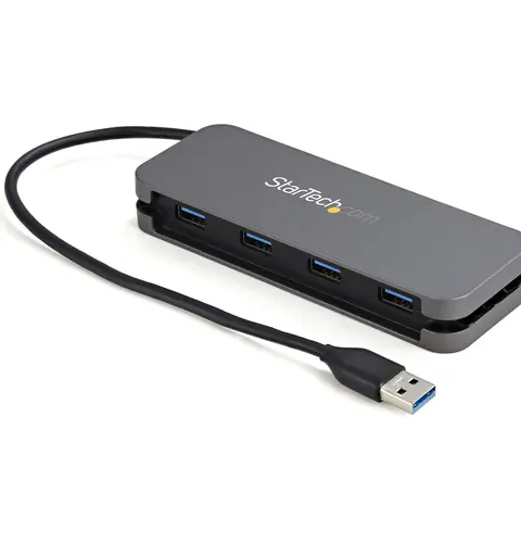 StarTech.com 4 Port USB 3.0 Hub - USB-A to 4x USB-A - SuperSpeed 5Gbps Portable USB 3.1 Gen 1 Type-A Hub - USB Bus Powered - Laptop/Desktop USB Hub with Long Cable 28cm & Cable Management~4 Port USB 3.0 Hub - USB-A to 4x USB-A - SuperSpeed 5Gbps Portable USB 3.2 Gen 1 Type-A Hub - USB Bus Powered - Laptop/Desktop USB Hub with Long Cable 28cm & Cable Management
