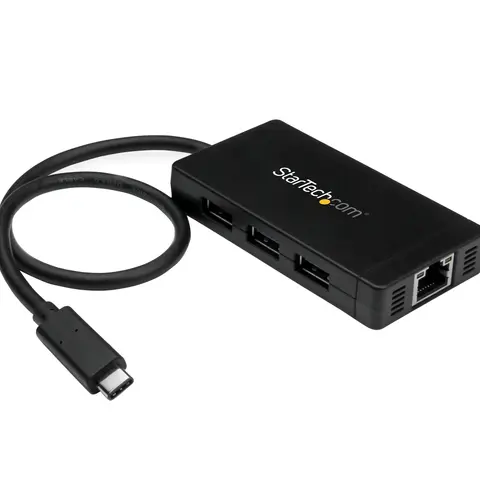 StarTech.com 3-Port USB 3.0 Hub plus Gigabit Ethernet - USB-C - Includes Power Adapter~3-Port USB-C Hub with Gigabit Ethernet - USB-C to 3x USB-A - USB 3.0 (5Gbps) - Includes Power Adapter