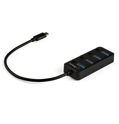 StarTech.com 4 Port Bus Powered USB C Hub with Individual On/Off Switches, USB 3.0 (5Gbps) Expansion Hub, Desktop/Laptop USB-C to USB-A Splitter