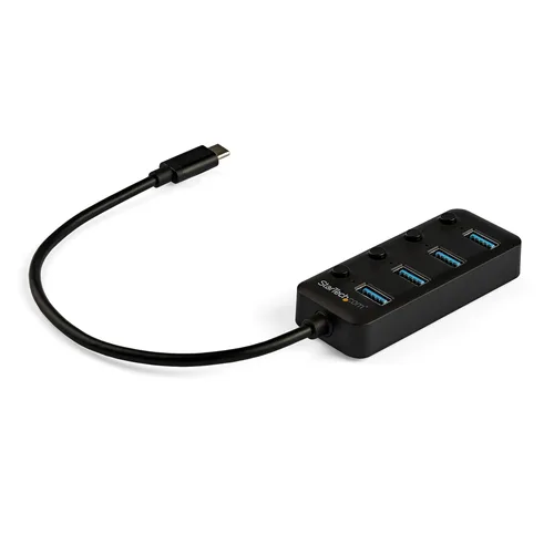 StarTech.com 4 Port Bus Powered USB C Hub with Individual On/Off Switches, USB 3.0 (5Gbps) Expansion Hub, Desktop/Laptop USB-C to USB-A Splitter