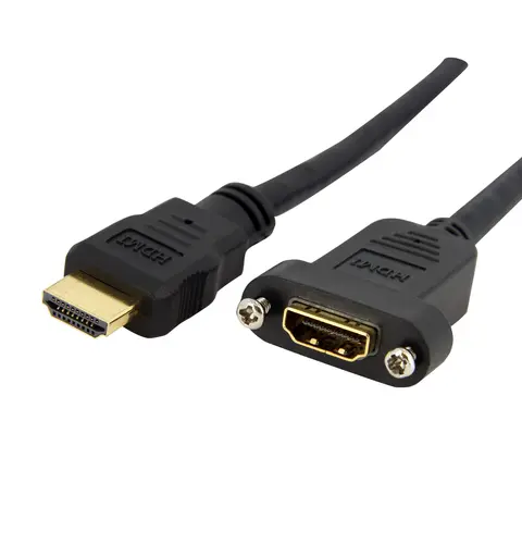 StarTech.com 3ft HDMI Female to Male Adapter, 4K High Speed Panel Mount HDMI Cable, 4K 30Hz UHD HDMI, 10.2 Gbps Bandwdith, 4K HDMI Female to HDMI Male, HDMI Panel Mount Connector Cable