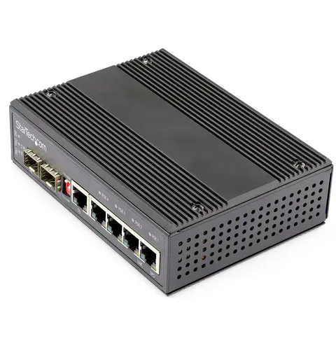 StarTech.com Industrial 6 Port Gigabit Ethernet Switch - 4 PoE RJ45 +2 SFP Slots 30W PoE+ 12-48VDC 10/100/1000 Rugged Power Over Ethernet LAN Switch -40C to 75C - DIN Mountable