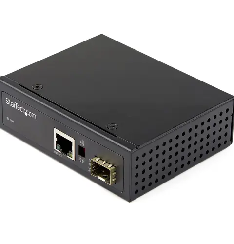 StarTech.com Industrial Fiber to Ethernet Media Converter - 10/100/1000 Mbps SFP to RJ45/Cat6 - Singlemode/Multimode Optical Fiber to Copper Gigabit Network - 12-56V DC - IP-30/ -40 to +75C