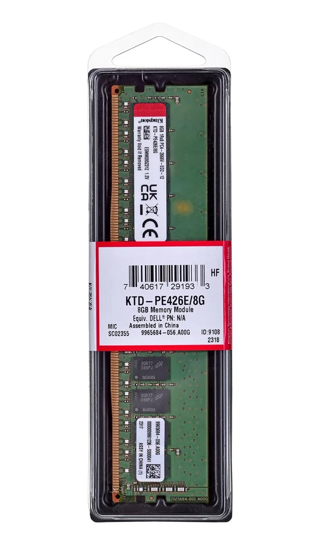 Kingston Technology KTD-PE426E/8G memory module 8 GB 1 x 8 GB DDR4 2666 MT/s 288-pin DIMM ECC
