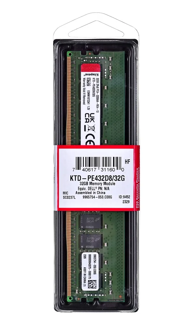 Kingston Technology KTD-PE432D8/32G memory module 32 GB 1 x 32 GB DDR4 3200 MT/s 288-pin DIMM ECC