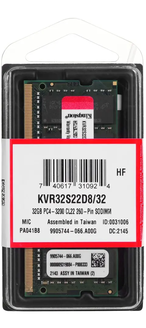 Kingston Technology ValueRAM memory module 32 GB 1 x 32 GB DDR4 3200 MT/s 260-pin SO-DIMM