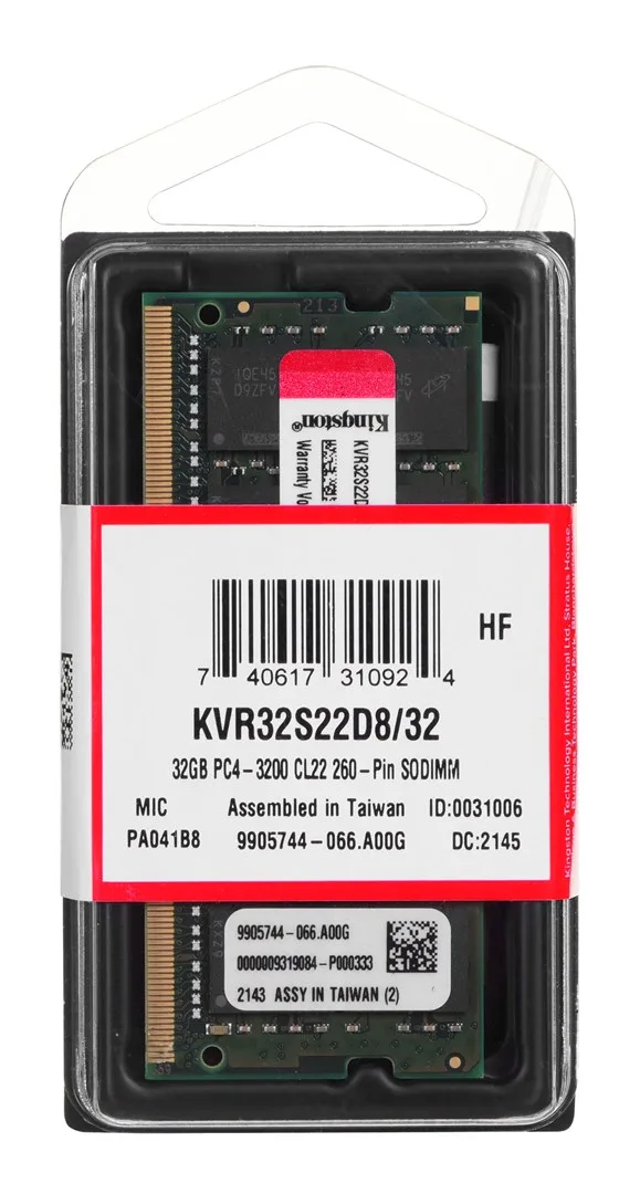 Kingston Technology ValueRAM memory module 32 GB 1 x 32 GB DDR4 3200 MT/s 260-pin SO-DIMM