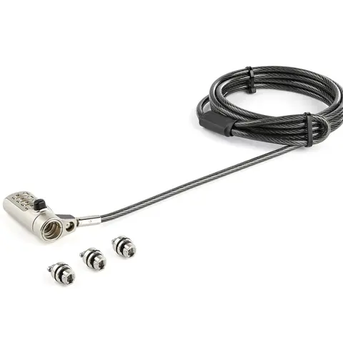 StarTech.com 6.5' (2m) 3-in-1 Universal Laptop Cable Lock - 4-Digit Combination Laptop/Desktop Security Cable Lock Compatible w/ K-Slot, Nano & Wedge Slot Computer - Anti-Theft Steel Cable