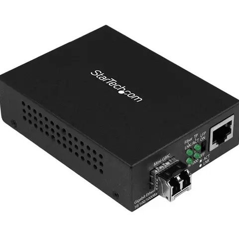 StarTech.com Multi-Mode (MM) LC Fiber Media Converter for 10/100/1000 Networks, Standalone Gigabit Ethernet to LC Converter, SFP Transceiver Included, 850nm, 550m - TAA