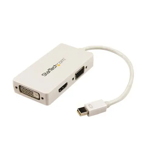 StarTech.com Travel A/V Adapter: 3-in-1 Mini DisplayPort to VGA DVI or HDMI Converter - White