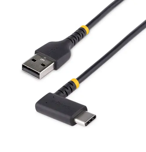 StarTech.com 6ft (2m) USB A to C Charging Cable Right Angle - Heavy Duty Fast Charge USB-C Cable - Black USB 2.0 A to Type-C - Rugged Aramid Fiber - 3A - USB Charging Cord