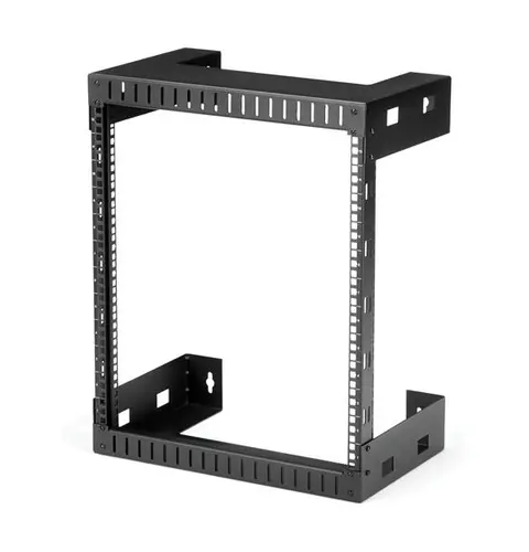StarTech.com 12U 19" Wall Mount Network Rack - 12" Deep 2 Post Open Frame Server Room Rack for Data/AV/IT/Computer Equipment/Patch Panel with Cage Nuts & Screws 200lb Capacity, Black (RK12WALLO)