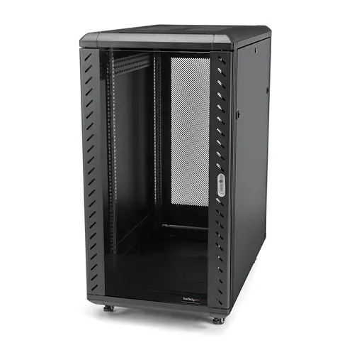StarTech.com 4-Post 18U Server Rack Cabinet, Lockable 19" Data Rack Cabinet for Computer / AV / IT Equipment, Office / Home Network Rack with Casters & Adjustable Mounting Rails