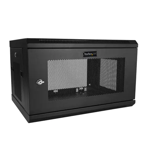 StarTech.com 2-Post 6U Wall Mount Network Cabinet with 1U Shelf, 19" Wall-Mounted Server Rack for Data / Networking / AV / Electronics / Computer Equipment, Small Vented Rack Enclosure