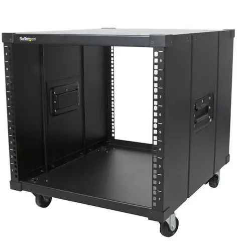 StarTech.com 4-Post 9U Mobile Open Frame Server Rack, Four Post Network Rack with Wheels, 19" Rolling Rack for Home/Office Narrow Floor Spaces, Small Data Rack for Computer/AV/IT Equipment - TAA Compliant