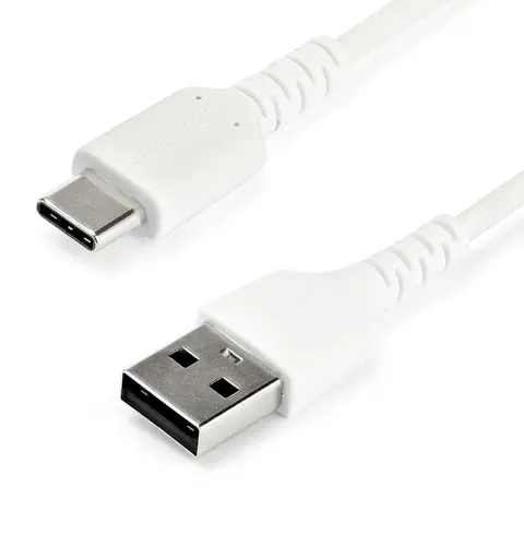 StarTech.com 1m USB A to USB C Charging Cable - Durable Fast Charge & Sync USB 2.0 to USB Type C Data Cord - Rugged TPE Jacket Aramid Fiber M/M 3A White - Samsung S10, iPad Pro, Pixel