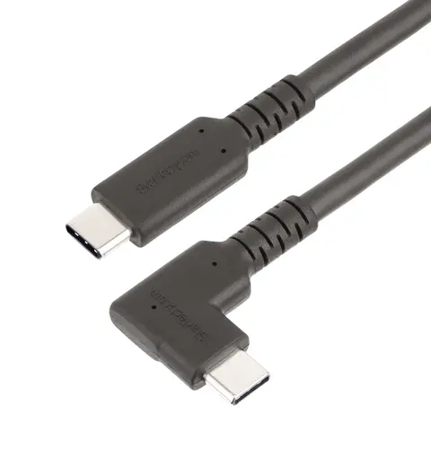 StarTech.com 1.6ft (50cm) Rugged Right Angle USB-C Cable, USB 3.2 Gen 2 (10 Gbps), Full-Featured USB C to C Data transfer Cable, 4K 60Hz DP Alt Mode, 100W Power Delivery - 90 Degree USB Type-C Cable