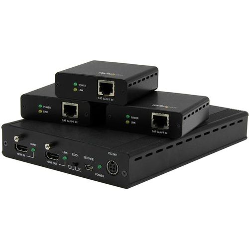 StarTech.com 3-Port HDBaseT Extender Kit with 3 Receivers - 1x3 HDMI over CAT5e Splitter - Up to 4K